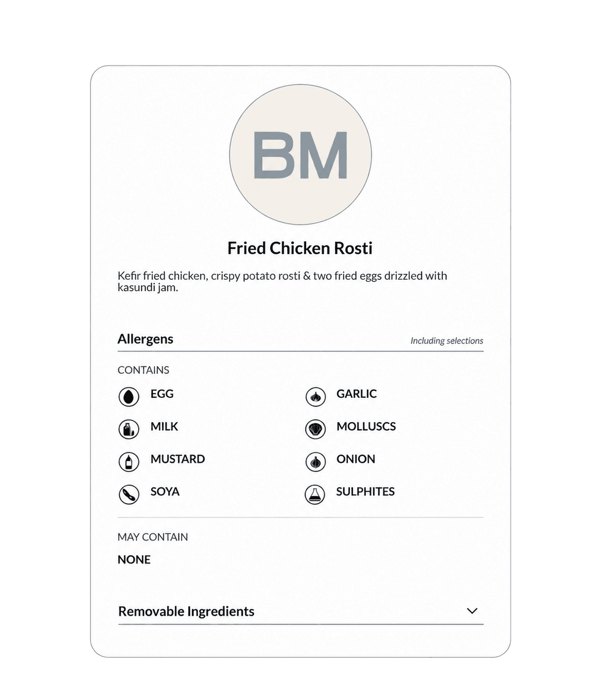 Brother Marcus Fried Chicken Rosti allergen detail