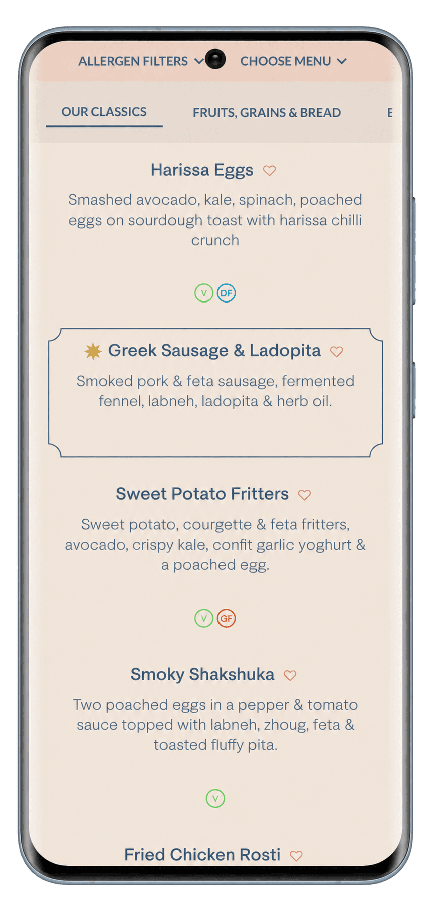Brother Marcus breakfast menu on a phone